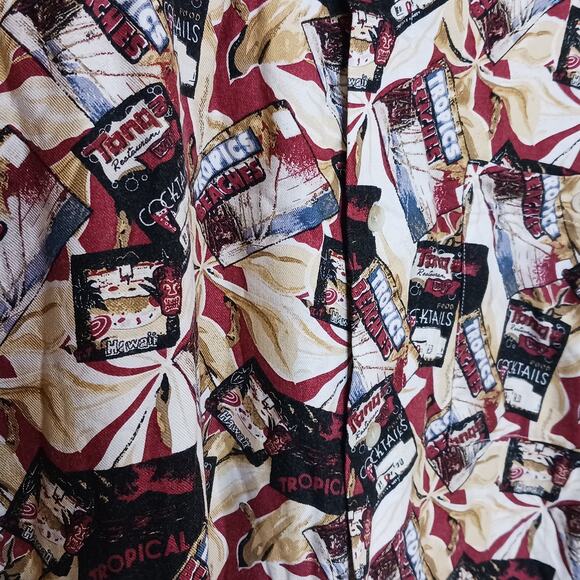 Ivy Crew Mens Hawaiian Shirt L Red Tropical Cocktail Floral Button Up Rayon - Picture 5 of 8